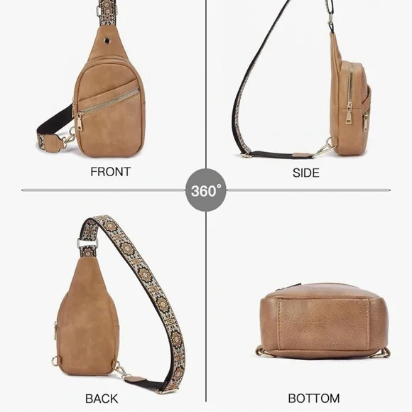 Telena Tan Sling Crossbody Handbag Adjustable Strap Vegan Leather Fanny Pack - Picture 9 of 12